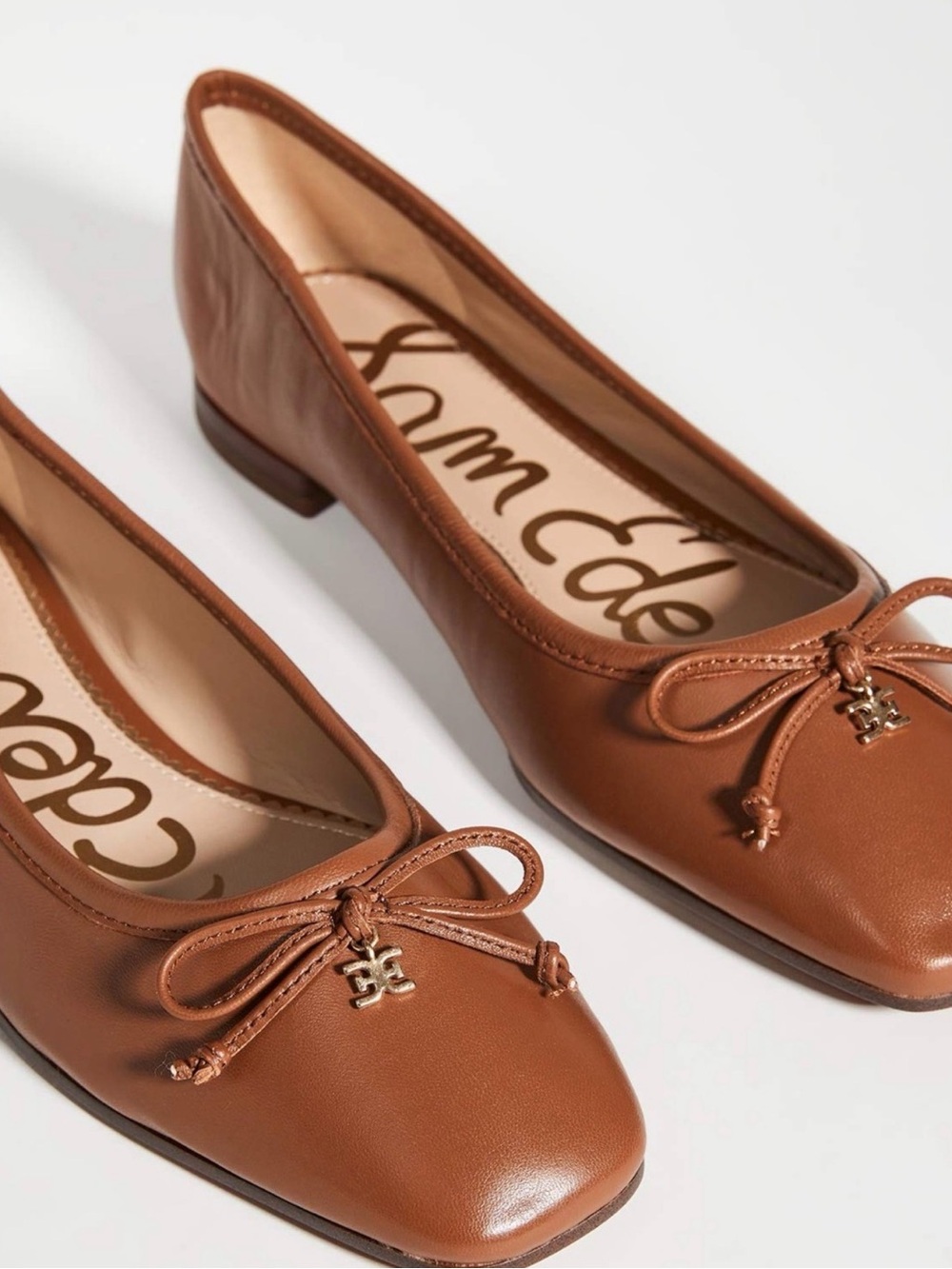 Sam Edelman Jillie Brown Leather Bow Ballet Flats